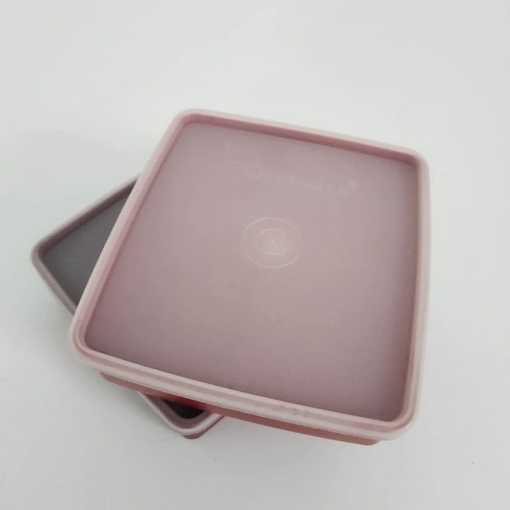 Tupperware Vintage Square Snack Containers Red Burgundy Set of 2 Made in USA